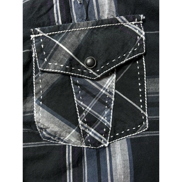 Eighty Eight Platinum Mens‎ Large black Plaid long Sleeve Button Up Embroidered - Picture 8 of 11